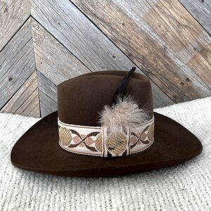Stetson Brown Hat with Feather and Patterned Band